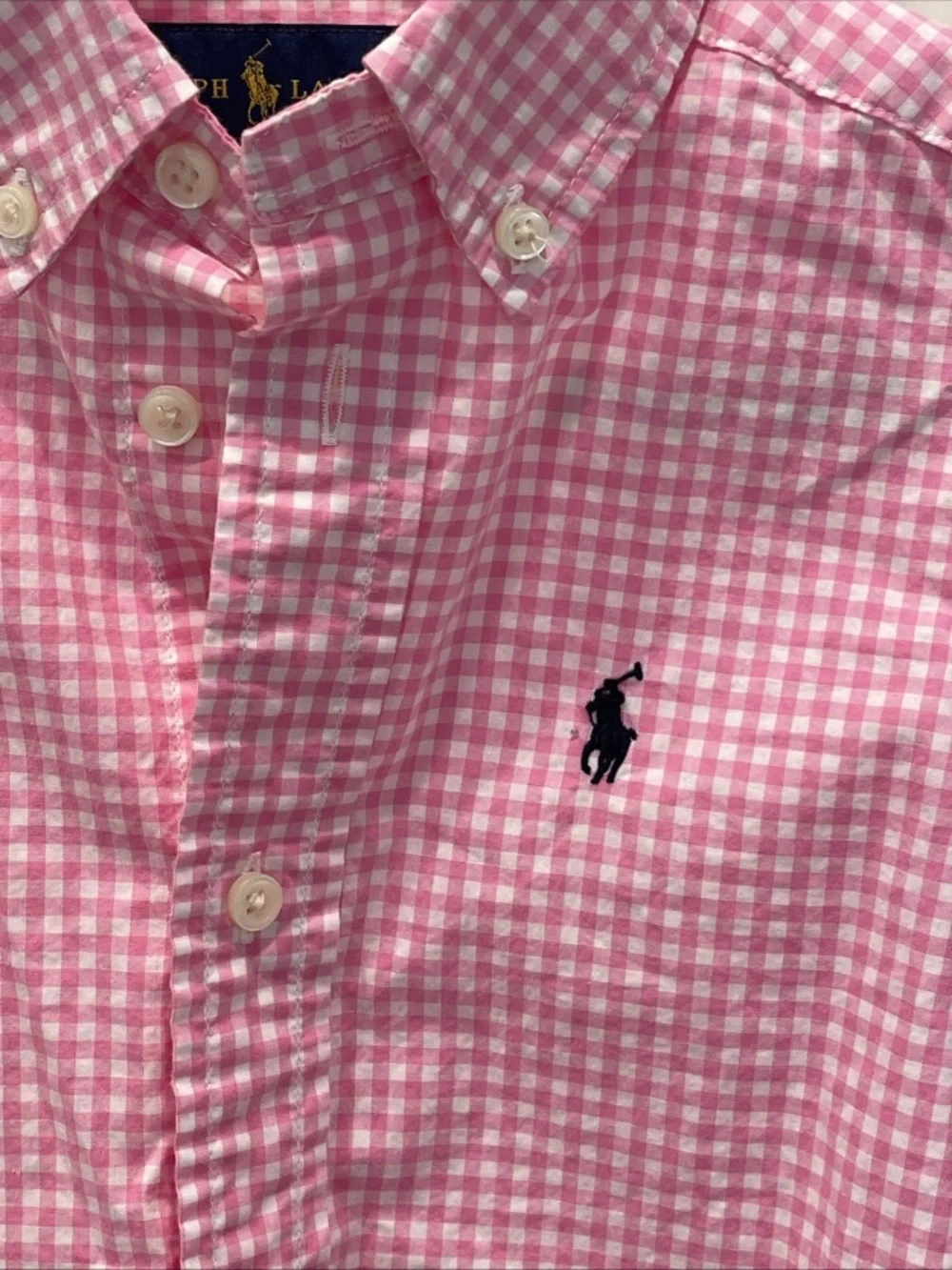 Ralph Lauren Kids 3T Pink Checkered Long Sleeve Button Down Shirt Pony Logo
